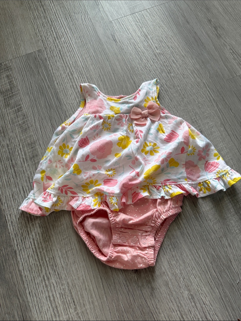 Pink & Yellow Floral Baby Dress-Style Bodysuit